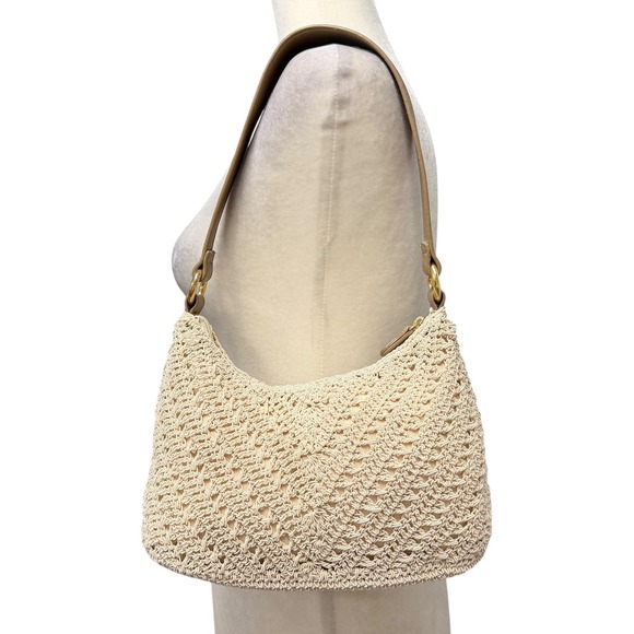 Amanda Smith Handbags - Vtg Y2K 90s Hobo Shoulder Bag Women S Cream Crochet Beaded Boho Summer Purse